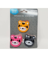 3 Pack Multi-Purpose Power Spring Loaded Cute Animal Clips Tiger Pink Gr... - £7.44 GBP