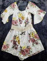 J For Justify Romper Womens Size Large White Floral 3/4 Flared Sleeve Ro... - $24.85