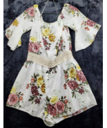 J For Justify Romper Womens Size Large White Floral 3/4 Flared Sleeve Ro... - $34.26 CAD