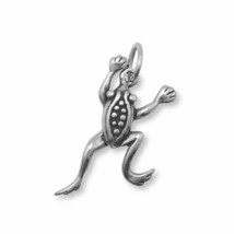 Oxidized Leaping Frog Charm 925 Sterling Silver Men&#39;s Unique Neck Piece Jewelry  - £16.37 GBP