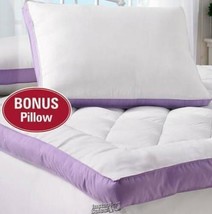 2&quot; Gusset Sewn-Through Box Quilt Bed Topper White And Purple King 100% Polyester - £52.39 GBP