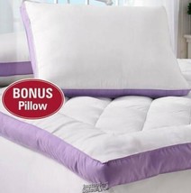 2&quot; Gusset Sewn-Through Box Quilt Bed Topper White And Purple King 100% P... - £50.03 GBP