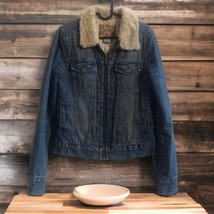 Vintage Hollister denim jean jacket faux fur collar women’s size M Medium - £19.41 GBP