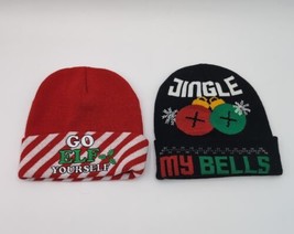 Jingle My Bells &amp; Go Elf Yourself Winter Stocking Hat Christmas Fun Novelty Lot - £14.42 GBP