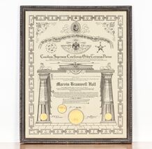 1929 Freemason Masonic Degree Certificate in Frame Gorgeous Memorabilia - $315.27