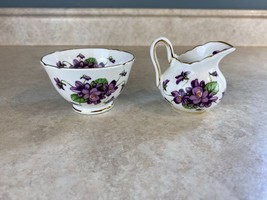 Royal Chelsea Demitasse Purple Violets Creamer And Open Sugar Bowl Set - $16.72