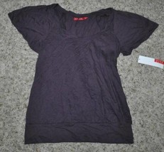 Womens Shirt Elle Purple Solid Short Flutter Sleeve Banded Bottom Top $34-sz XS - £11.07 GBP