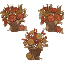Basket of Orange Fall Flowers Wall Plaques Burwood Products 1977 MCM Granny Core - $29.99