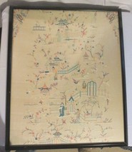 Vtg Antique Large Framed Asian Japan Hand Embroidery Silk on Silk Garden Sampler - £261.76 GBP