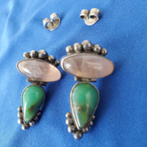 Sterling Silver 925 Rose Quartz Chrysoprase Vintage Earrings Dangle Drop... - $213.75