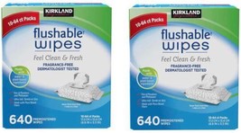 Kirkland Signature Premoistened Flushable Wipes, Fragrance Free, 640 Ct (2 pack) - £35.21 GBP