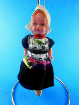 Vintage Dutch girl doll celluloid? Wooden shoes Wool flannel dress  orna... - $8.90