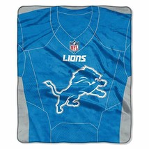 NFL Detroit Lions Royal Plush Raschel 50&quot; x 60&quot; Throw Blanket Style Jersey - £31.38 GBP