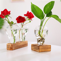 Bulb Wooden Hydroponic Glass Vase, Home Decor Vase, Plant Growing Vase - £16.77 GBP+