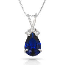 3.70 CT Blue Sapphire Pear Shape 4 Stone Gemstone Pendant &amp; Necklace14K ... - £105.48 GBP