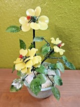 VTG Japanese Chinese Oriental Asian Jade Glass Flowering Bonsai Tree Celadon Pot - £319.23 GBP