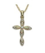 24K GOLD STERLING SILVER CROSS INLAID OPAL PENDANT CHARM AND 18&quot; NECKLAC... - £150.56 GBP