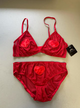 MSRP $49 Just Sexy Red Mesh Heart Bralette &amp; High-Cut Briefs Red Size S - $22.77