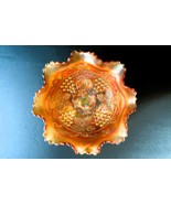 Vtg Fenton Marigold Iridescent Grape &amp; Cable 7.5&quot; 3-Footed Bowl - $552.31 MXN