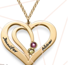 Engraved Couples Birthstone Necklace In 18K Gold Gp Vermeil - £104.24 GBP