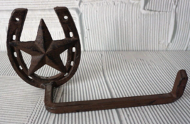 Vintage Wrought Iron Western Horseshoe &amp; Star Toilet Paper Holder Wall M... - $39.57