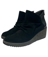 Aetrex Kara Boots Womens 9 Black Wedge Leather Suede Ankle Booties Comfo... - $44.54