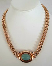 1980 ELIZABETH TAYLOR Faux Jade &amp; Red Gripoix Cabochon Pendant Gold Chunky Chain - £79.92 GBP