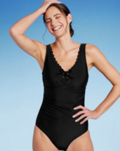 Women&#39;s Grommet Scallop High Coverage One Piece Swimsuit Kona Sol Sz L 12-14 NWT - £15.73 GBP
