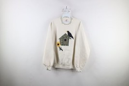Vintage 90s Country Primitive Womens Large Distressed Bird Flower Sweatshirt USA - £35.19 GBP