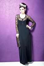 Party Dress Maxi Black Lace Long Sleeves Silky Wedding Evening Cocktail Europ EAN - £100.91 GBP