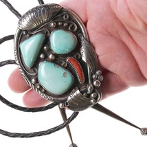 Large Vintage Navajo bolo tie with turquoise and coral - £346.12 GBP