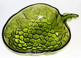 Large 13&quot; GREEN Glass Bowl Heavily Embossed GRAPE Design - £11.99 GBP