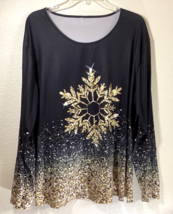 Women&#39;s 1X Blouse Holiday Print Black and Gold Snowflake - No Makers Tag - £6.95 GBP