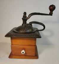 Wood Cast Iron Coffee Grinder with Dove Tail Joints &amp; Wood Knob on Handle - £47.90 GBP