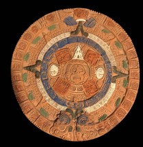 Aztec Calendar Stone - Terra Cotta Wall Hanging - 11 1/2 in Diameter Made in Mex - £58.84 GBP