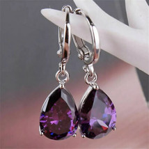 4 Ct Simulated Amethyst DropDangle Women&#39;s Earrings 14K White Gold Plated Silver - $118.79