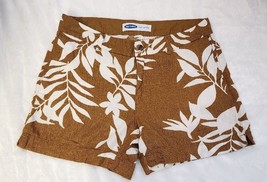 Old Navy Linen Blend Shorts Womens Waist 34&quot;, 5&quot; Inseam, 10.5&quot; Rise Brown Floral - £8.97 GBP