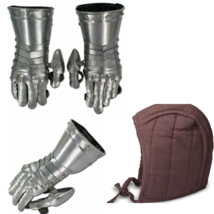 Designe of Combo  Knight Gauntlets Gloves With Arming Hat Functional Ste... - £78.84 GBP