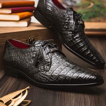 Lacio Genuine Caiman Crocodile Dress Derby's Shoes Black image 7