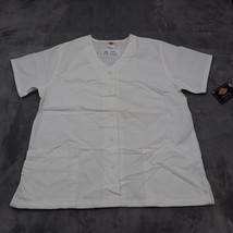 Dickies Shirt Womens L White Scrubs Medical Uniforms 2 Pockets Snap Fron... - $19.78