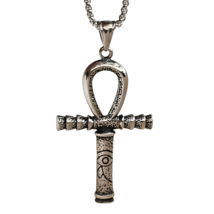 Ankh Horus Pendant Necklace Large 24 Inch Chain Steel Statement Jewellery Boxed - £14.95 GBP