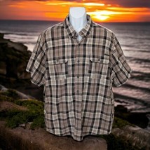 Harley Davidson Shirt Mens 2XL Plaid Short Sleeve Button Up Tan Biker Motorcycle - $39.59