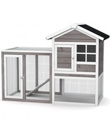 2-Story Wooden Rabbit Hutch with Running Area-Gray - Color: Gray - $326.78