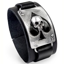 Alchemy Gothic As de Pique Mort Cuir Noir Poignet Sangle Urban Bracelet ULA1 - £38.02 GBP