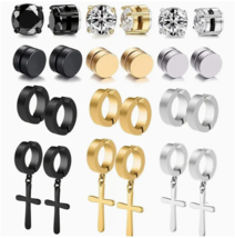 12 Pair - Stainless Steel Magnetic Non-Piercing Clip On Dangle Earring Set - $18.99