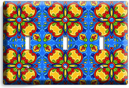 Blue Mexican Talavera Tile Look 3 Gang Light Switch Plate Kitchen Folk Art Decor - $16.73
