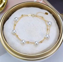 18ct Solid Gold Akoya Pearl Chain Bracelet - 18K, Au750, luxury, Double, gift - £185.11 GBP