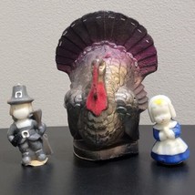 Vintage 1950s Gurley Thanksgiving Candles Lot Of 3 - 7&quot; Turkey + 2 Pilgrims - $31.63