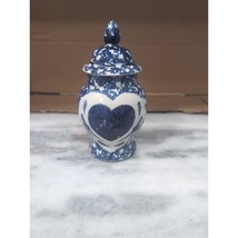 Ceramic Heart Jar With Lid, Blue White Porcelain Jar, Decorative Apothecary Jar - $9.90