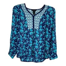 Investments Womens Shirt Size Small Blue White Floral V Neck Long Sleeve  - $18.54